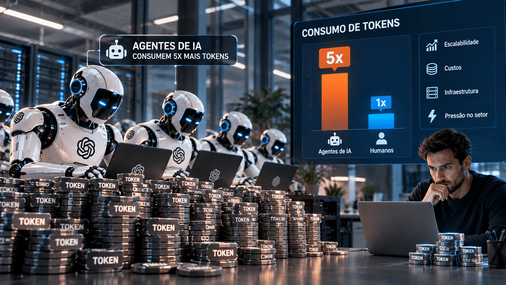 Agentes de IA consomem até 5x mais tokens que humanos.